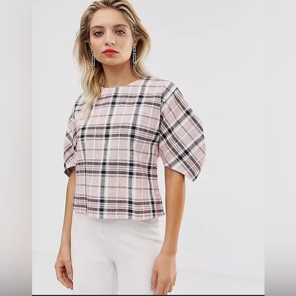 ASOS Check Puff Sleeve Top | US Size 10 - Picture 1 of 8